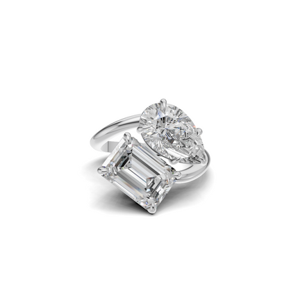 Pear & Emerald Cut Diamond Toi et Moi Bypass Ring
