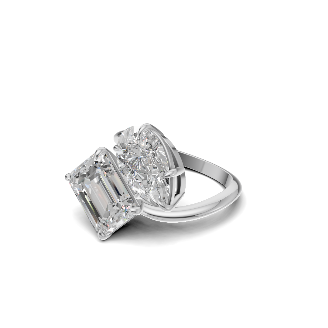 Pear & Emerald Cut Diamond Toi et Moi Bypass Ring