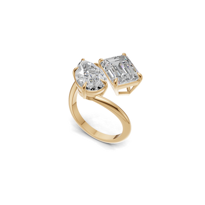 Pear & Emerald Cut Diamond Toi et Moi Bypass Ring