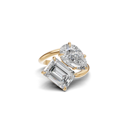 Pear & Emerald Cut Diamond Toi et Moi Bypass Ring