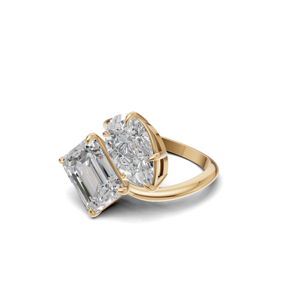 Pear & Emerald Cut Diamond Toi et Moi Bypass Ring