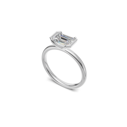 Horizontal Emerald Cut Diamond Bezel Ring