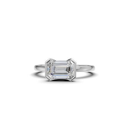 Horizontal Emerald Cut Diamond Bezel Ring