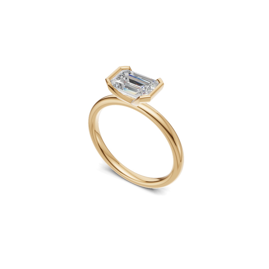 Horizontal Emerald Cut Diamond Bezel Ring