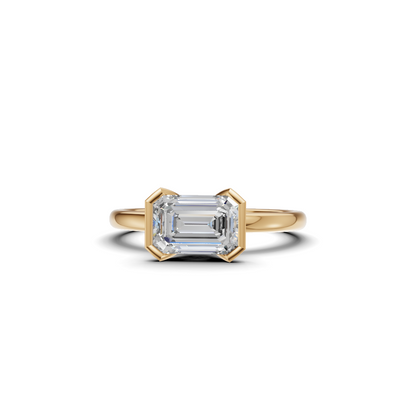 Horizontal Emerald Cut Diamond Bezel Ring