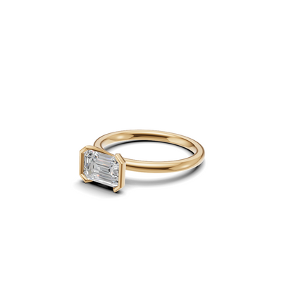Horizontal Emerald Cut Diamond Bezel Ring