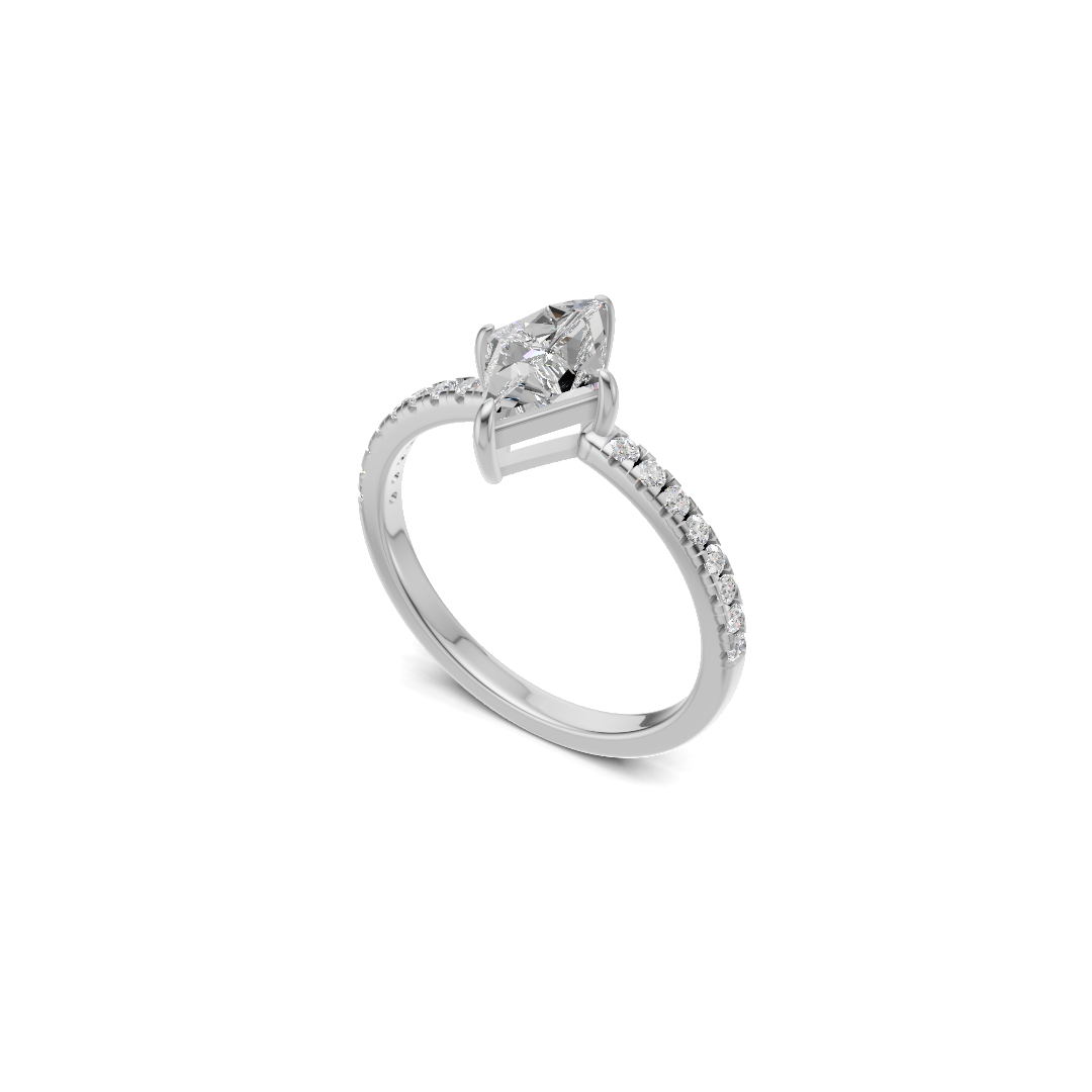 Geometric Lozenge Cut Diamond French Pavé Ring