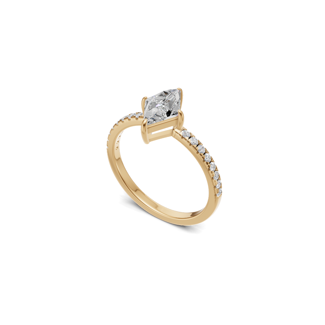 Geometric Lozenge Cut Diamond French Pavé Ring
