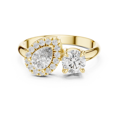 Bague Duo Poire et Halo Rond