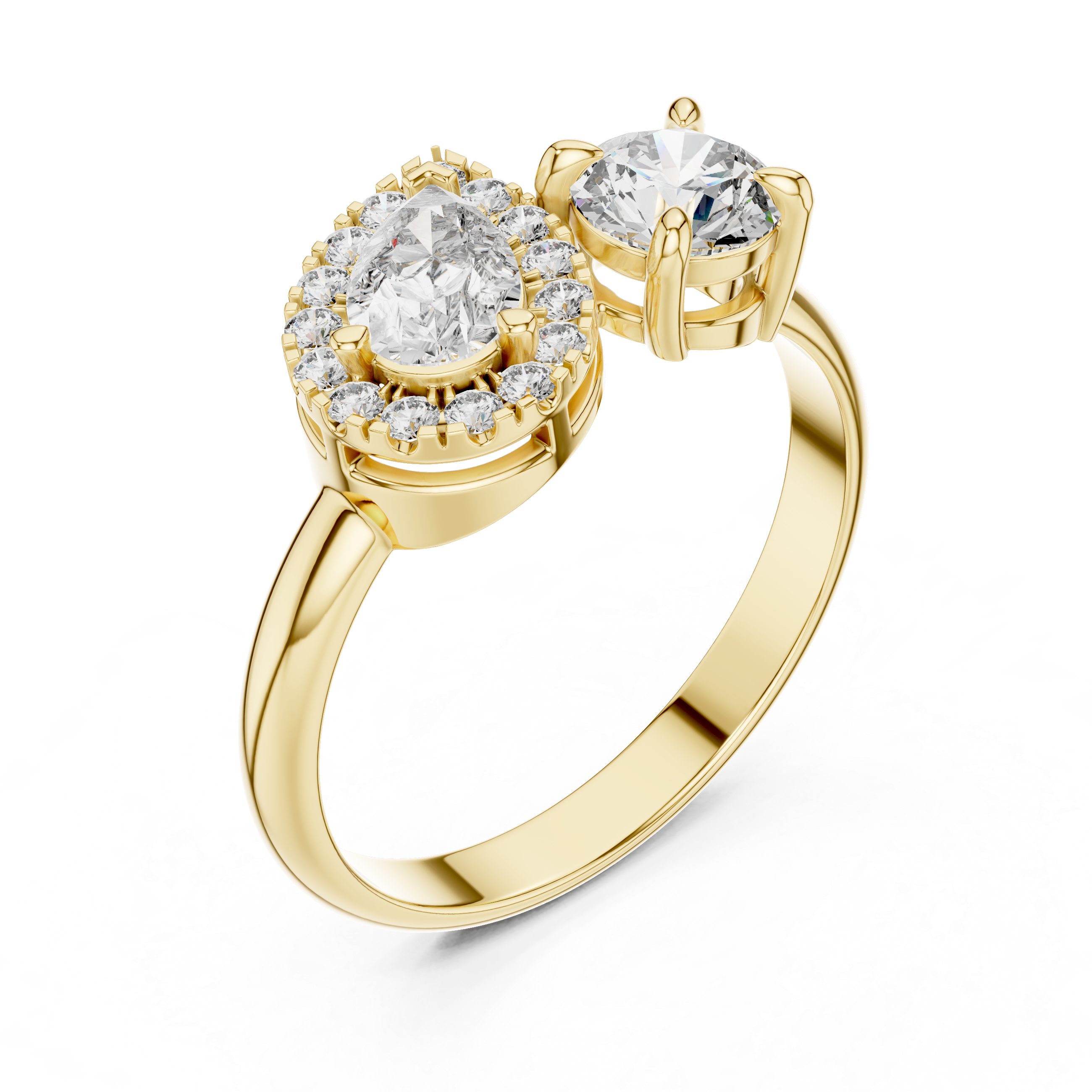 Bague Duo Poire et Halo Rond