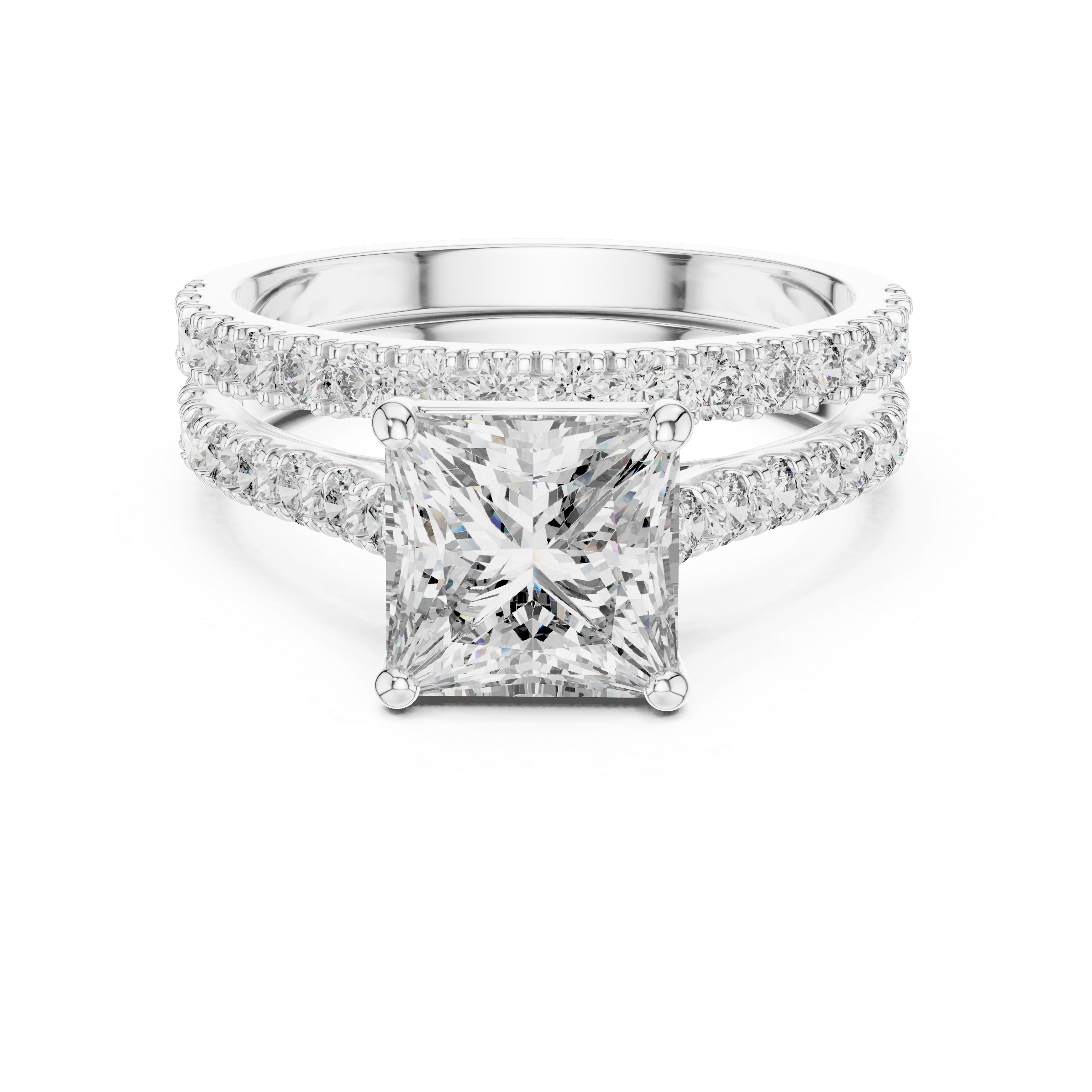 Duo di solitario principessa e anello pavé