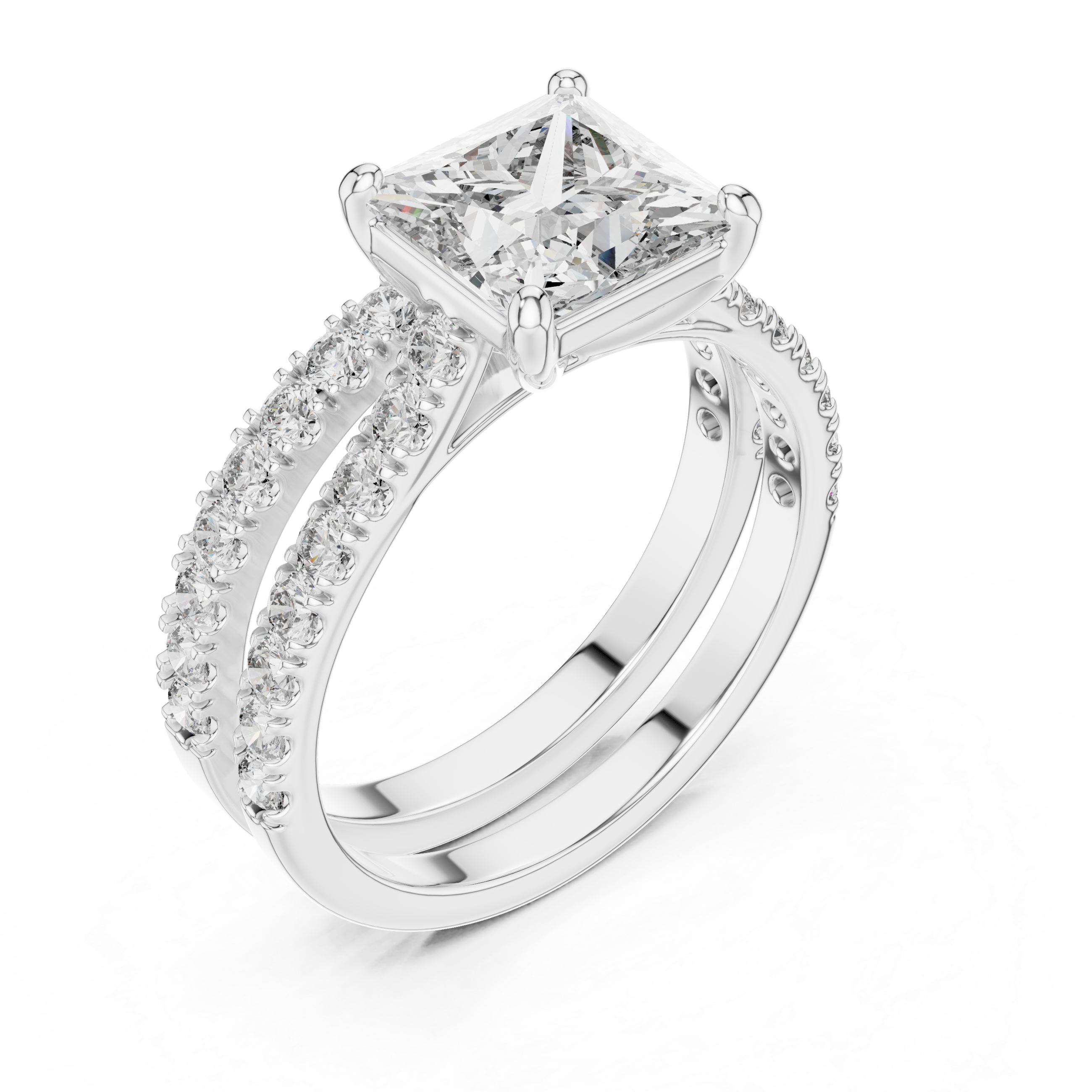 Duo di solitario principessa e anello pavé