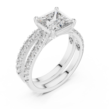 Duo di solitario principessa e anello pavé