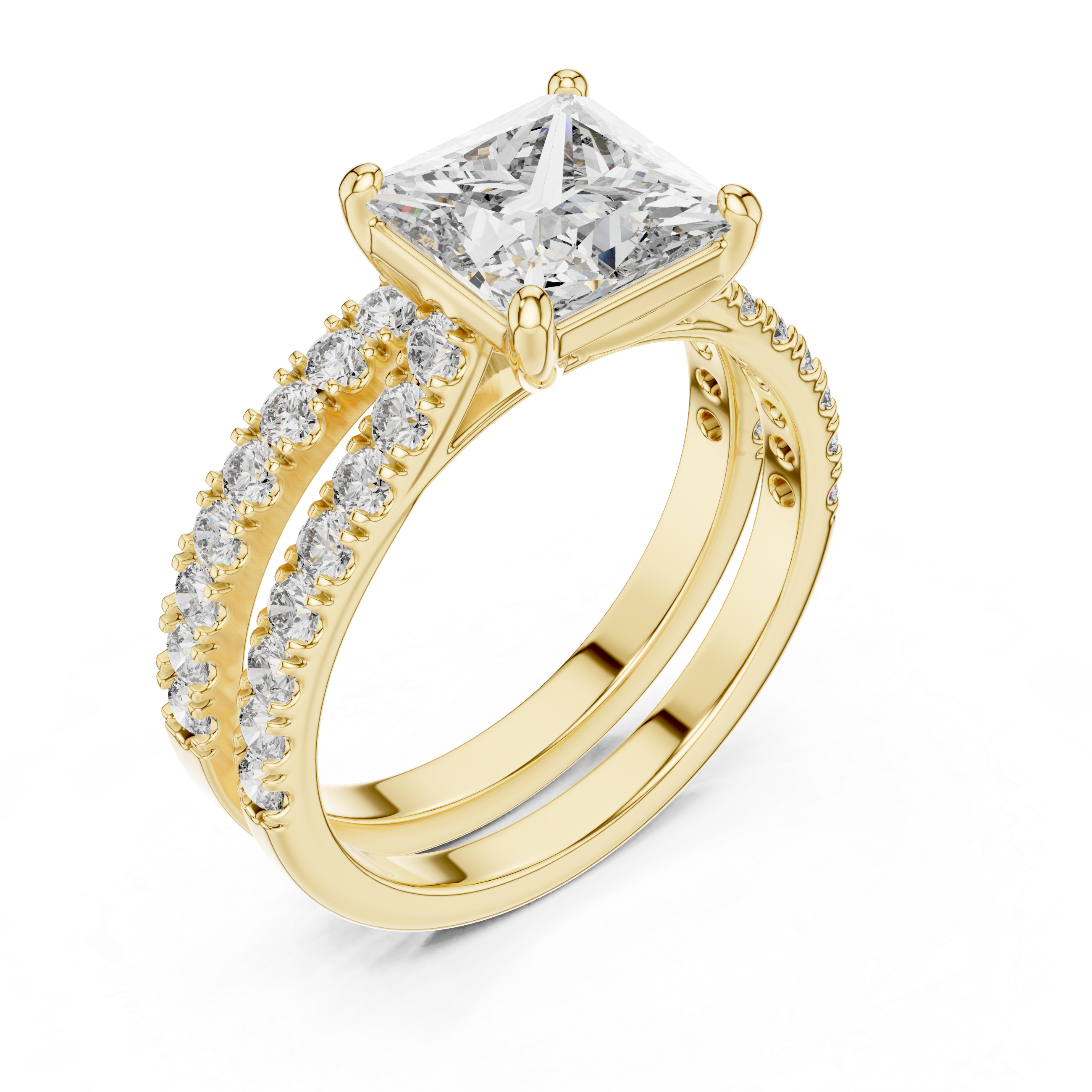 Duo di solitario principessa e anello pavé