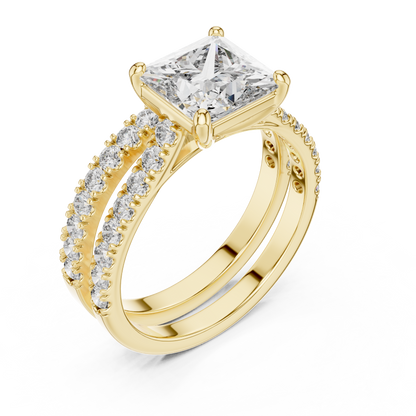 Duo di solitario principessa e anello pavé
