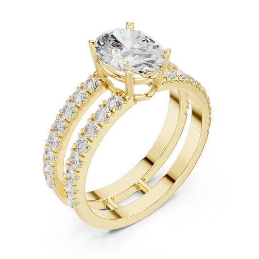 Oval Split Double-Band Hidden Halo Ring