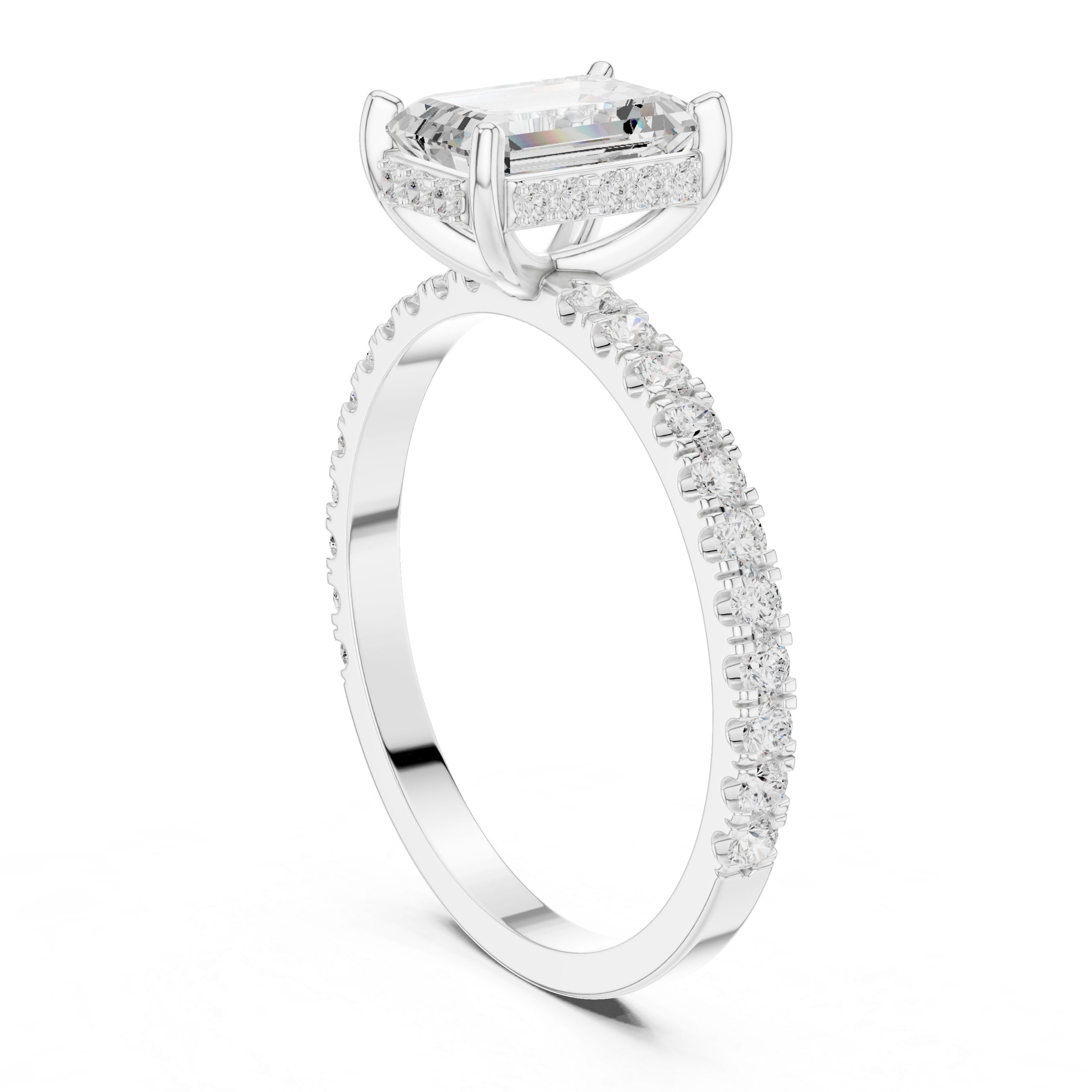 Emerald Cut Hidden Halo Pavé Band Ring