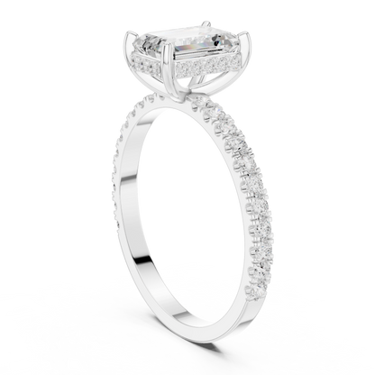 Emerald Cut Hidden Halo Pavé Band Ring