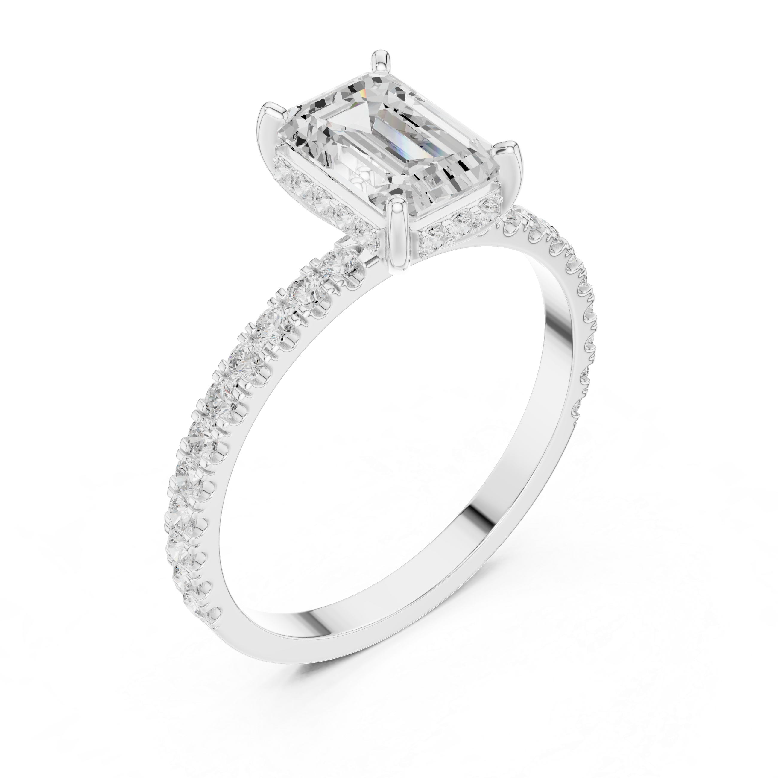 Emerald Cut Hidden Halo Pavé Band Ring