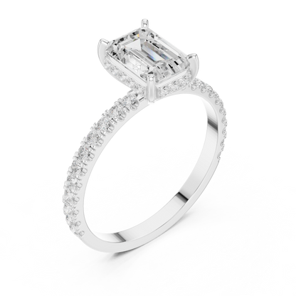 Emerald Cut Hidden Halo Pavé Band Ring