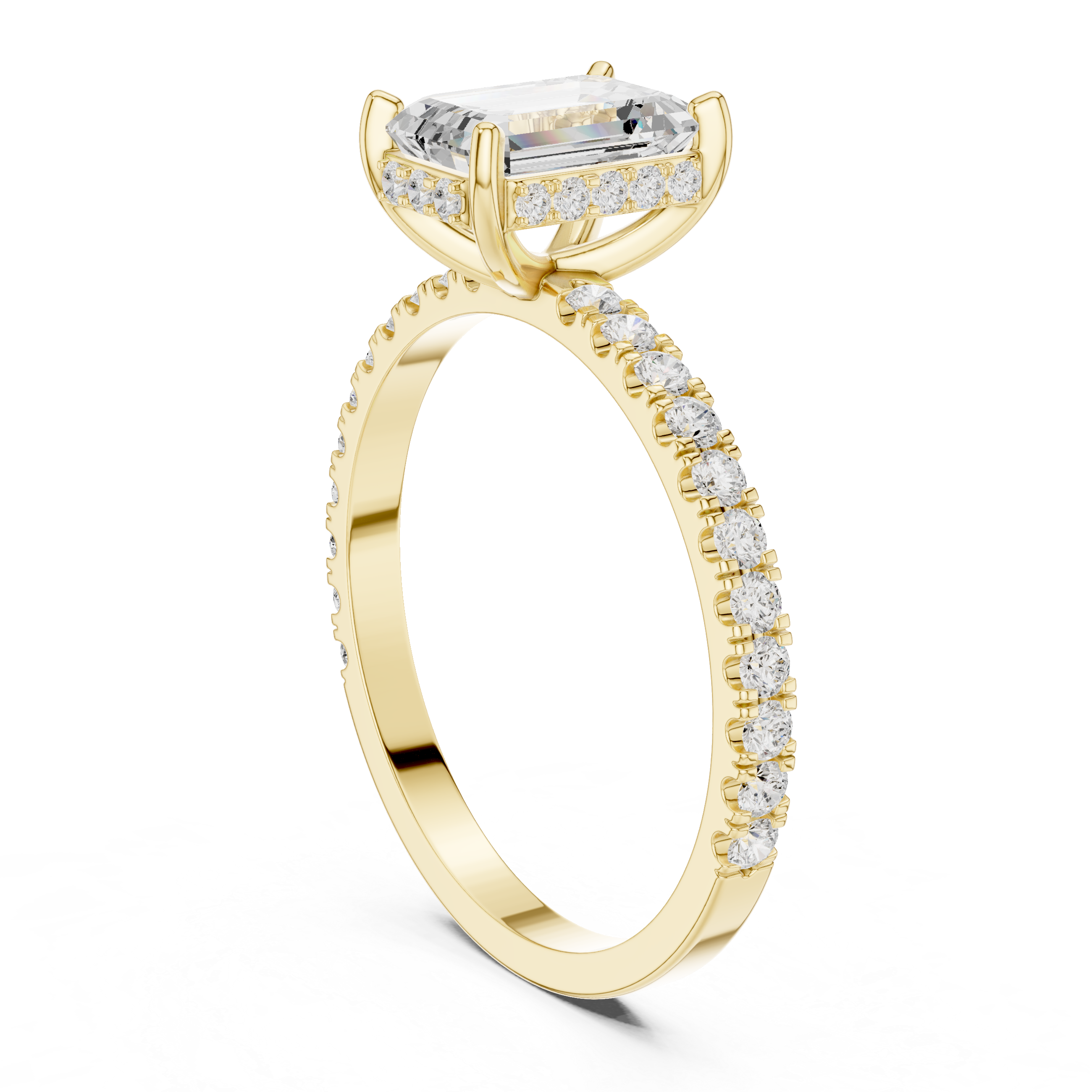 Emerald Cut Hidden Halo Pavé Band Ring