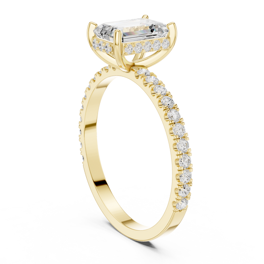 Emerald Cut Hidden Halo Pavé Band Ring