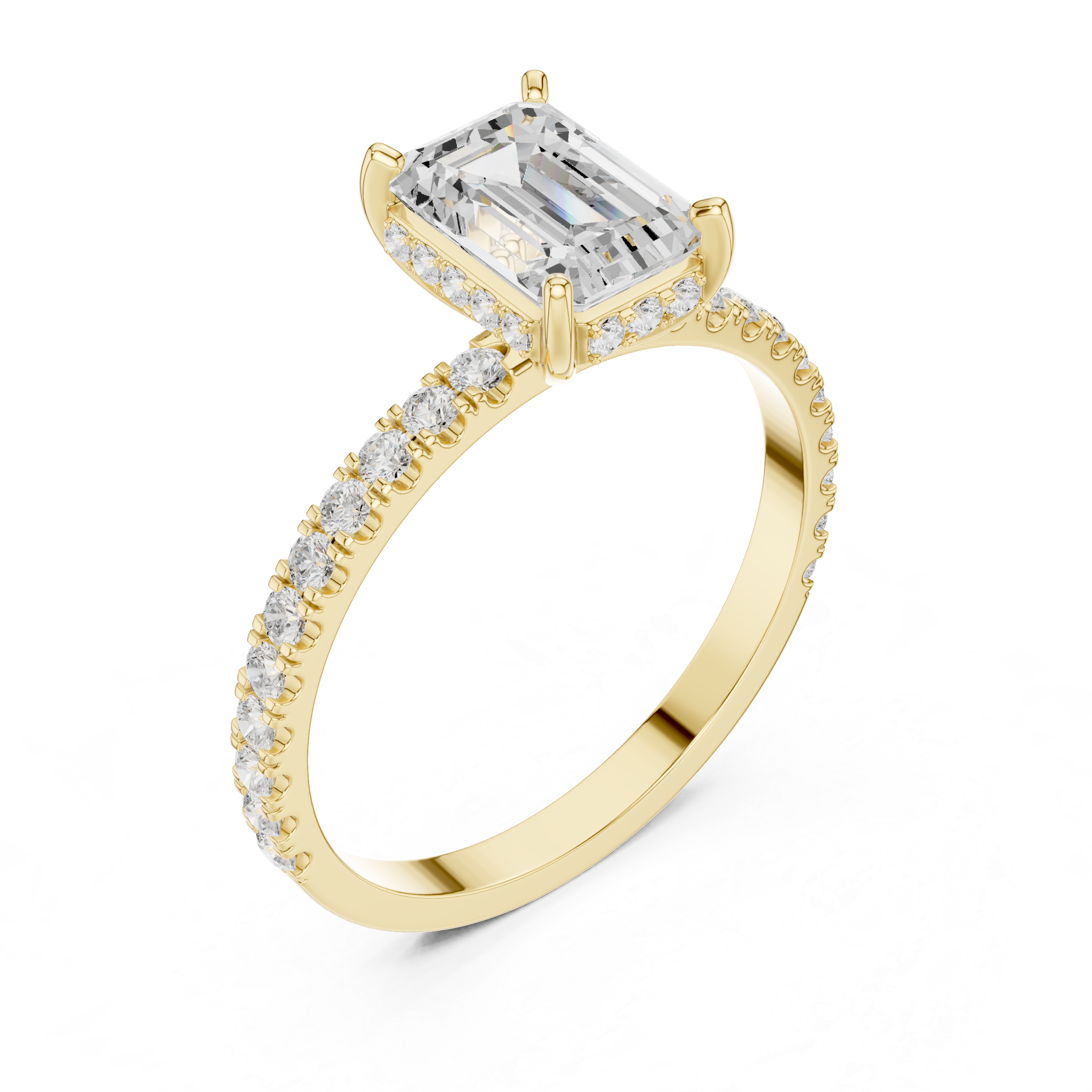 Emerald Cut Hidden Halo Pavé Band Ring