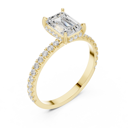 Emerald Cut Hidden Halo Pavé Band Ring