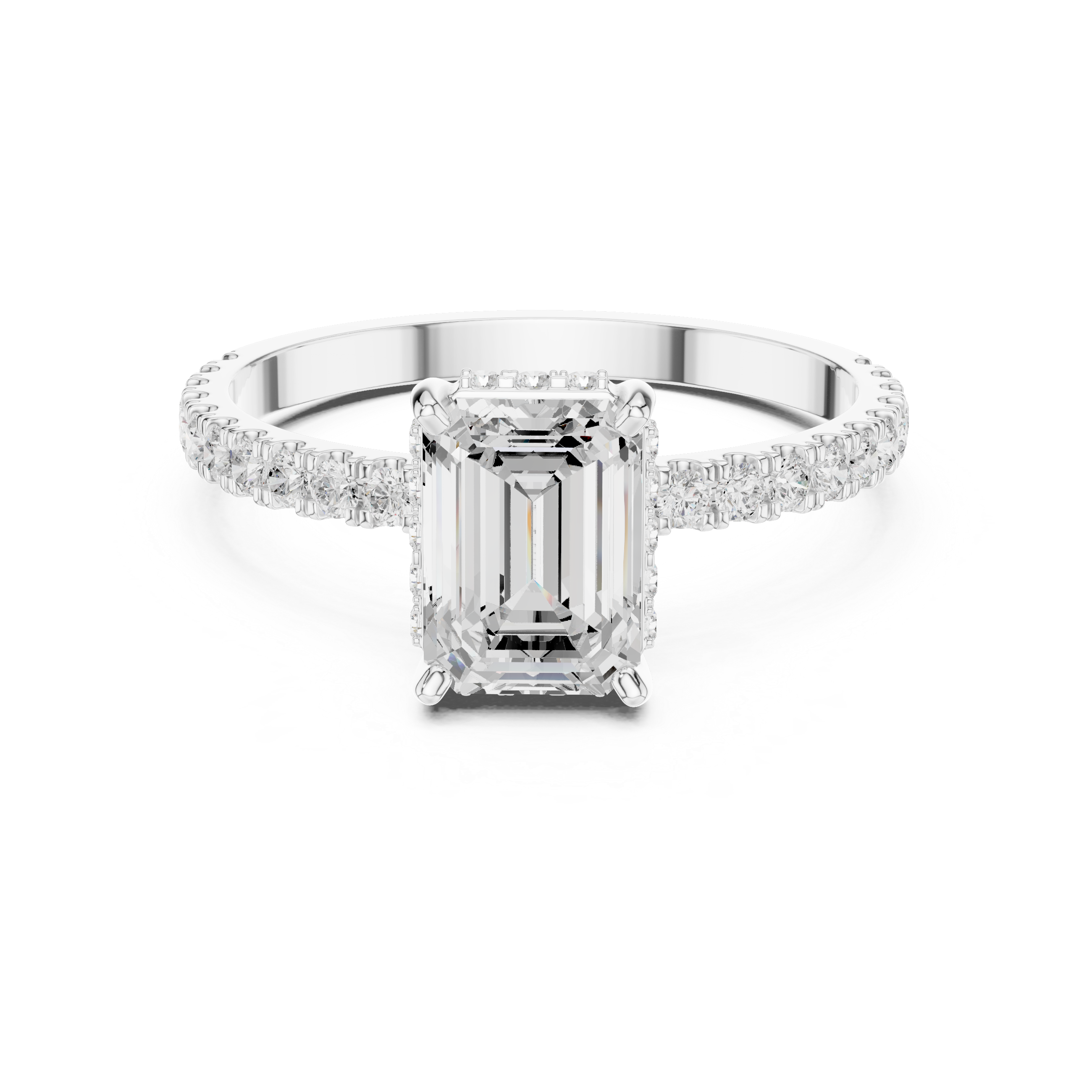 Emerald Cut Hidden Halo Pavé Band Ring