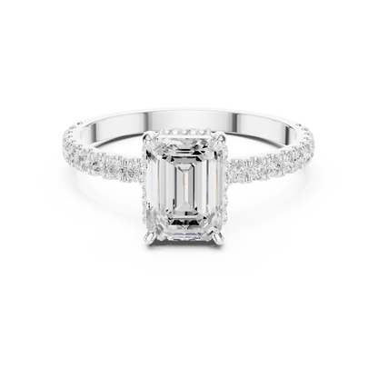 Emerald Cut Hidden Halo Pavé Band Ring