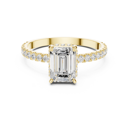 Emerald Cut Hidden Halo Pavé Band Ring