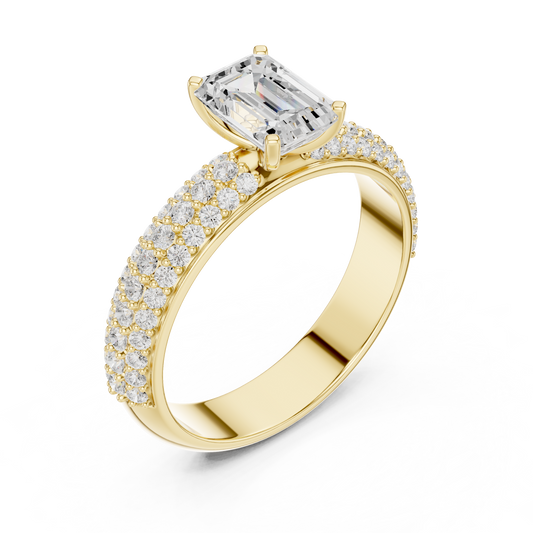 Emerald Cut Multi-Row Pavé Solitaire Ring
