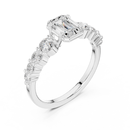 Emerald-Cut Bezel & Graduated Shared-Prong Diamond Ring