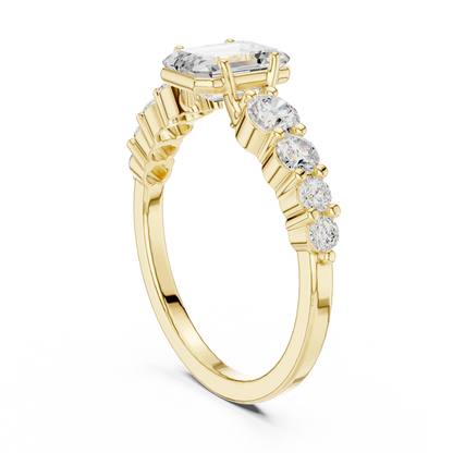 Emerald-Cut Bezel & Graduated Shared-Prong Diamond Ring