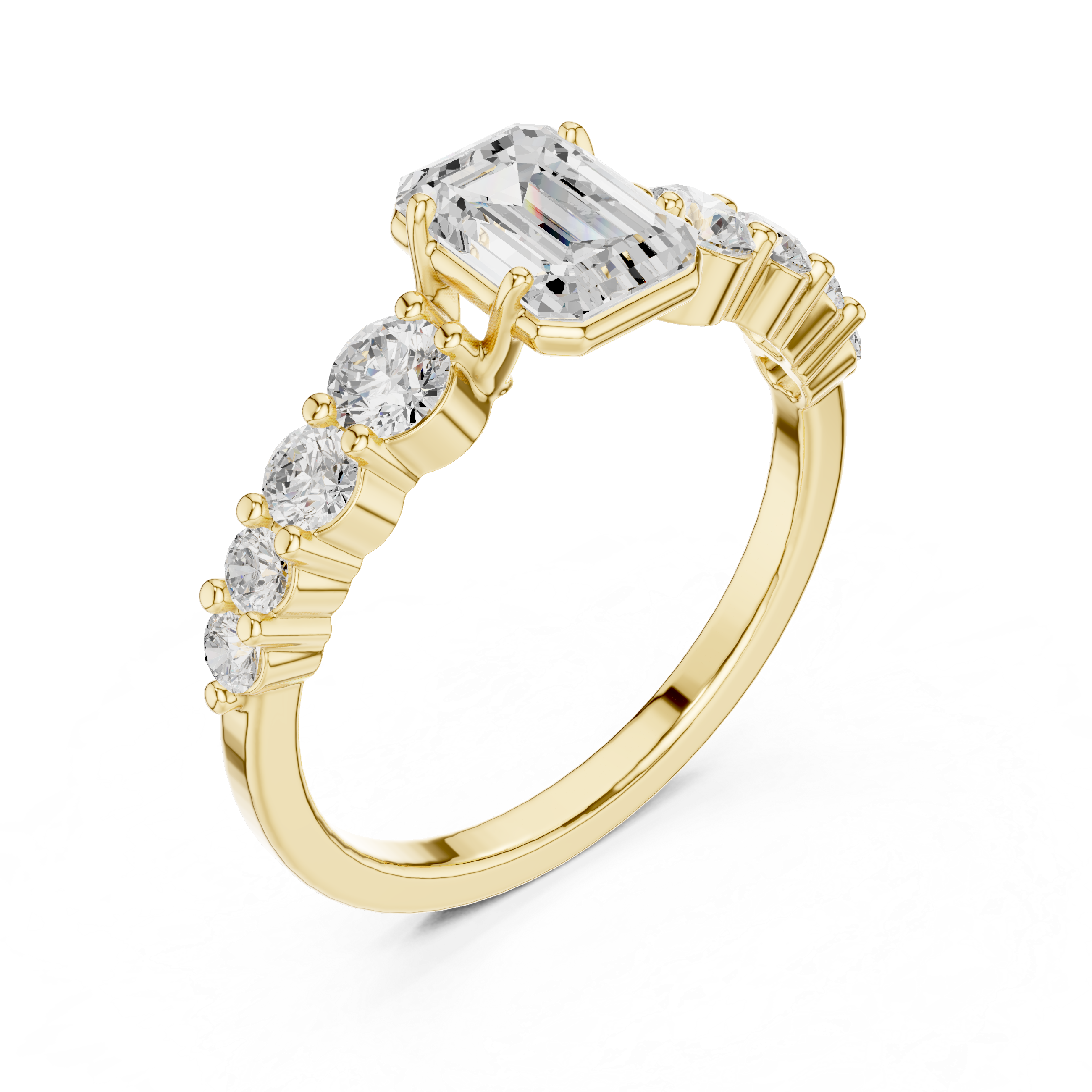 Emerald-Cut Bezel & Graduated Shared-Prong Diamond Ring