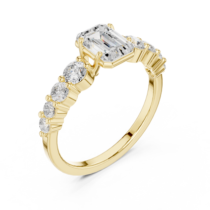 Emerald-Cut Bezel & Graduated Shared-Prong Diamond Ring