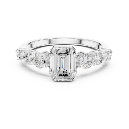 Emerald-Cut Bezel & Graduated Shared-Prong Diamond Ring