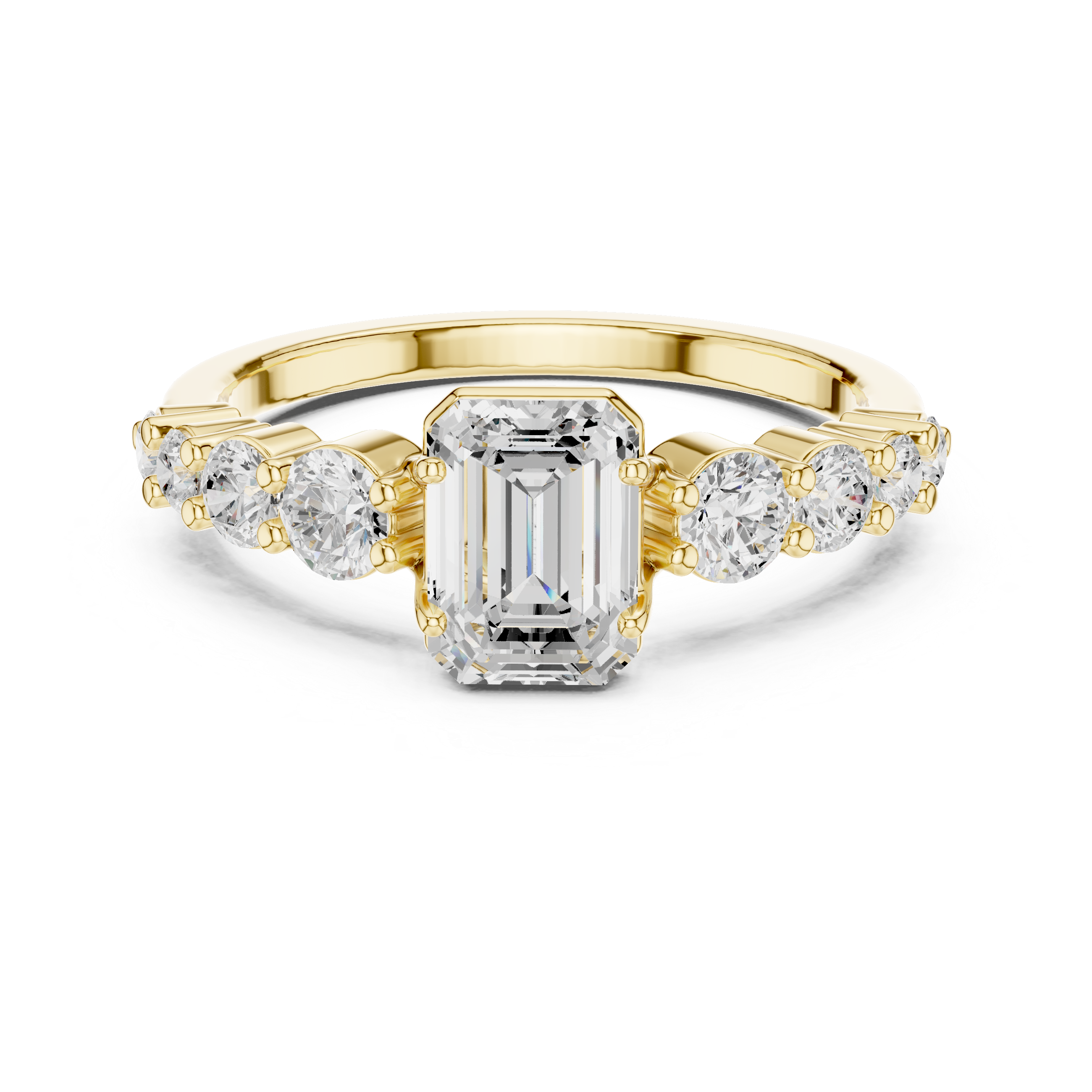 Emerald-Cut Bezel & Graduated Shared-Prong Diamond Ring