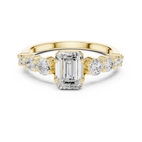 Emerald-Cut Bezel & Graduated Shared-Prong Diamond Ring