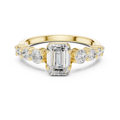Emerald-Cut Bezel & Graduated Shared-Prong Diamond Ring