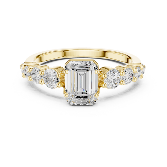 Emerald-Cut Bezel & Graduated Shared-Prong Diamond Ring