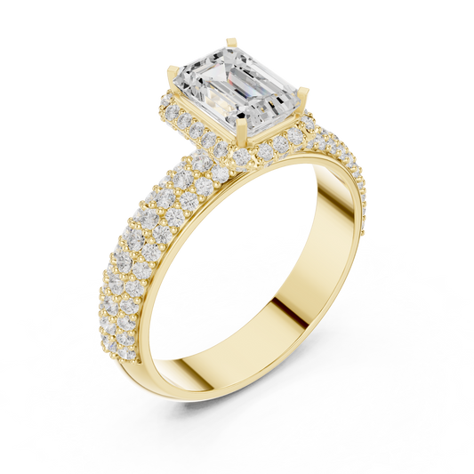 Emerald Cut Hidden Halo Multi-Row Pavé Ring
