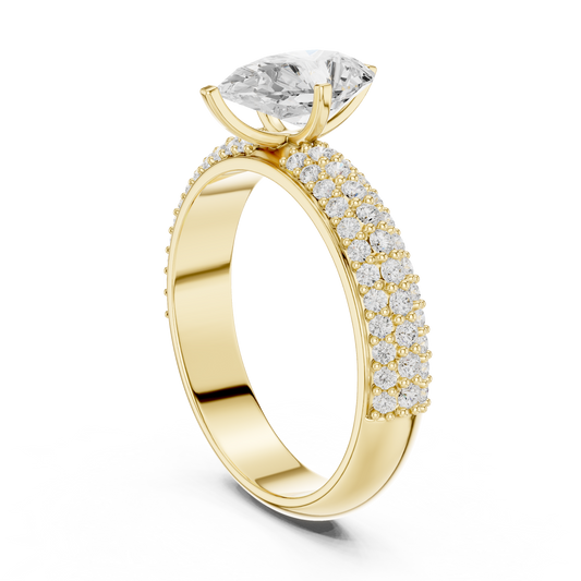 Oval Multi-Row Pavé Solitaire Ring