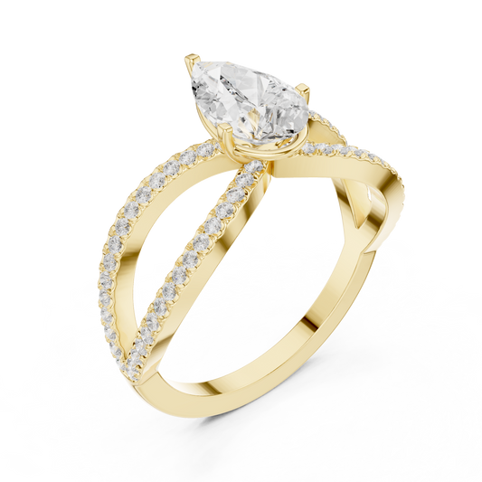 Pear Cut Split Double-Band Solitaire Ring