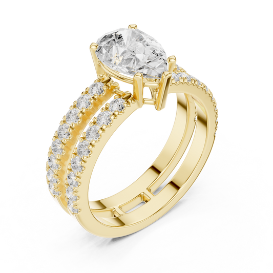 Pear Cut Diamond Split Shank Pavé Engagement Ring