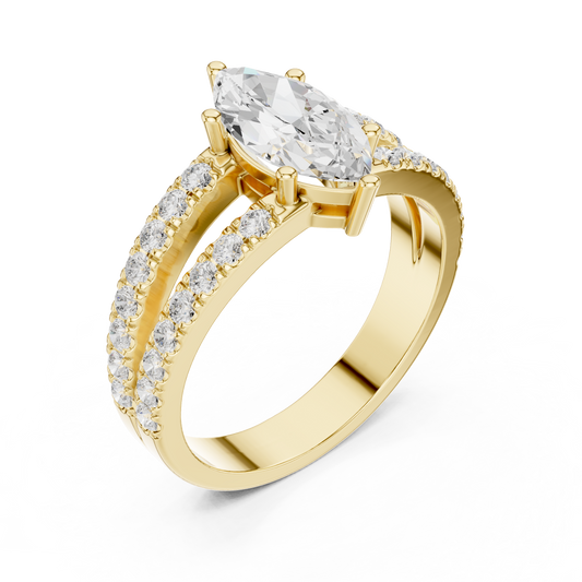 Marquise Cut Split Double-Band Solitaire Ring