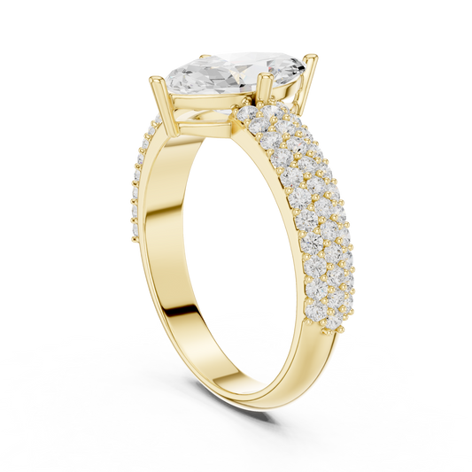 Marquise Multi-Row Pavé Solitaire Ring