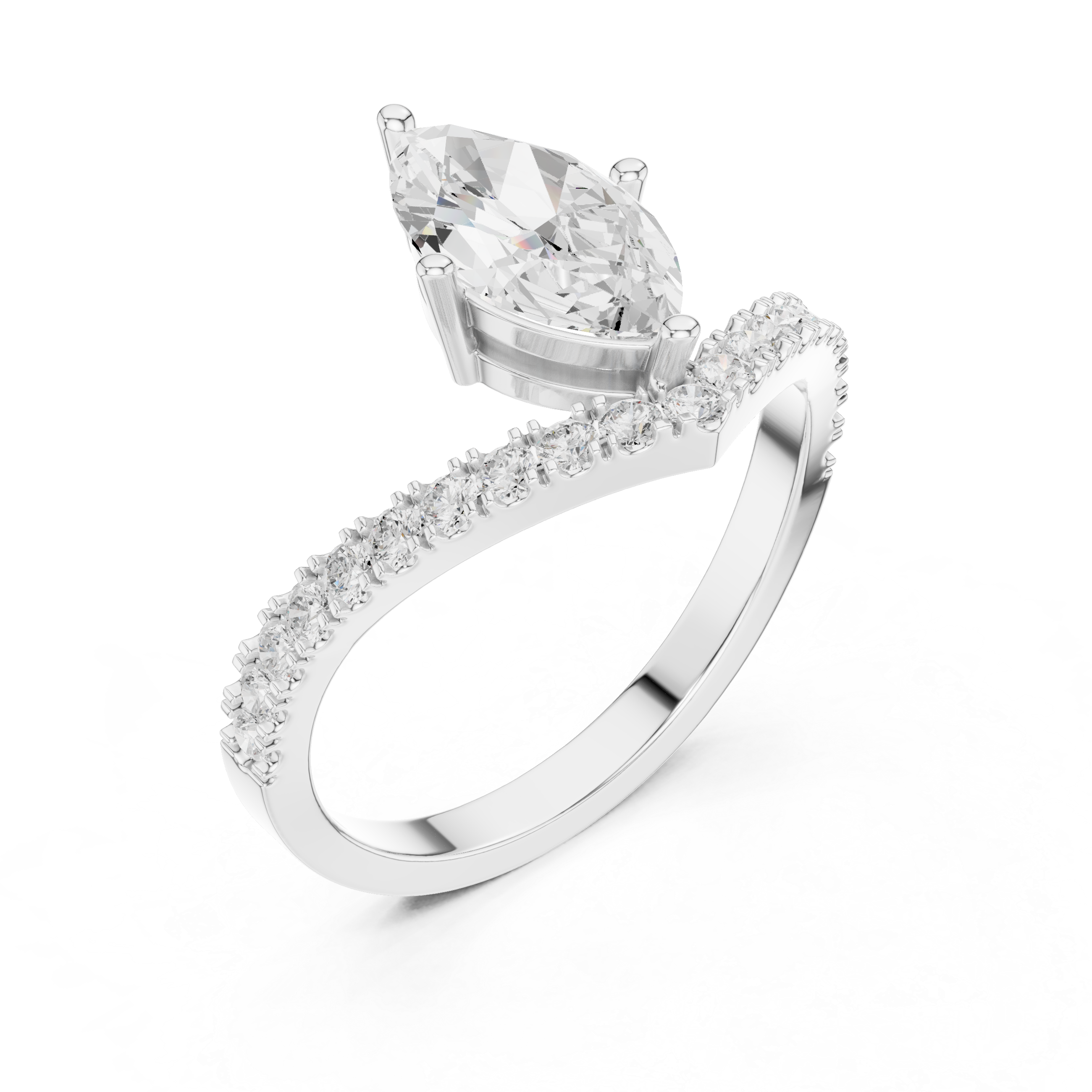 Marquise Cut Chevron Curved Diamond Ring
