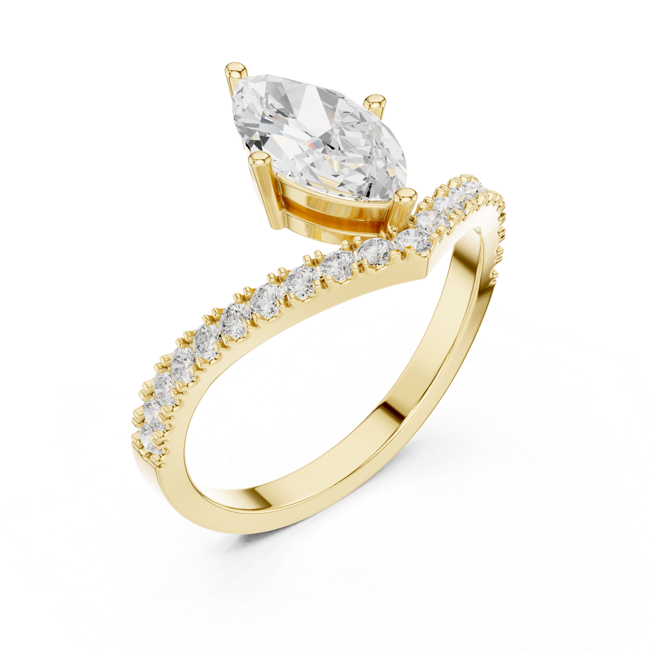 Marquise Cut Chevron Curved Diamond Ring