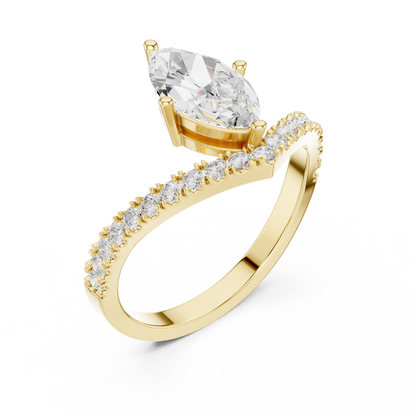 Marquise Cut Chevron Curved Diamond Ring